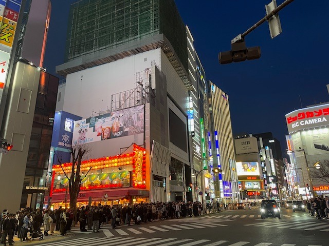 Rušná noční ulice v Šindžuku