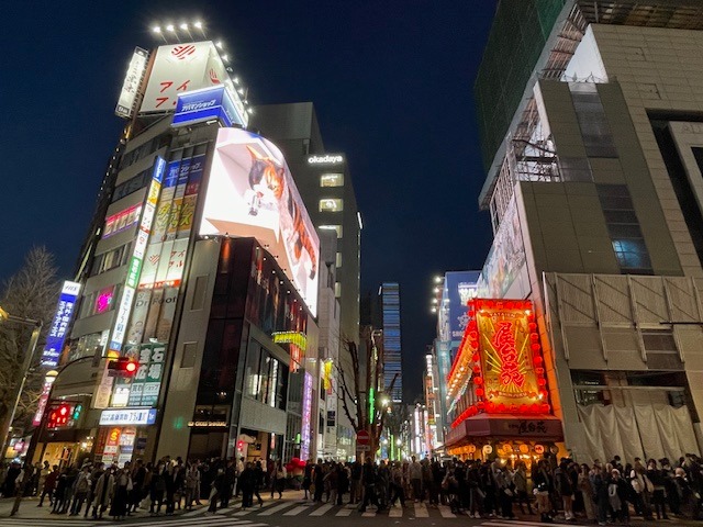 3D kočka na billboardu v Šindžuku