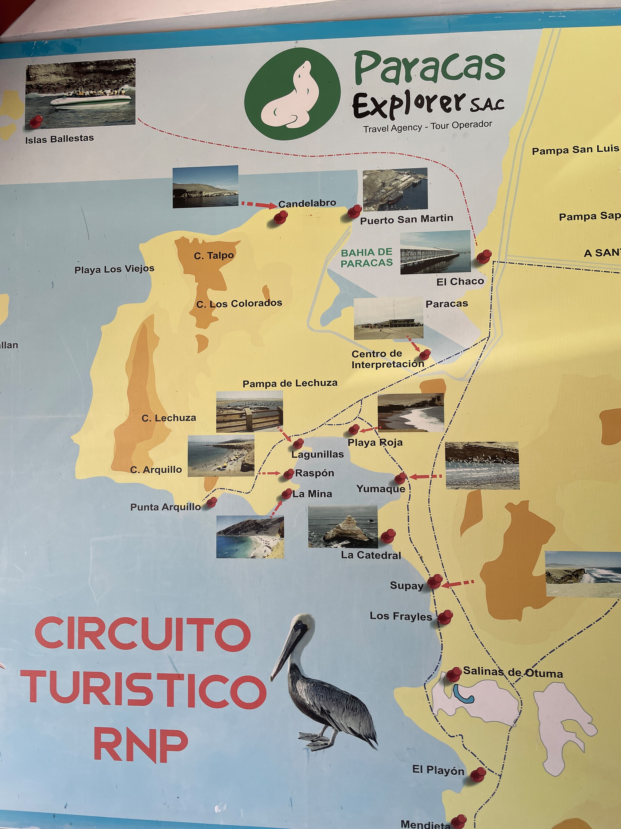 Mapa turistického okruhu rezervace Paracas